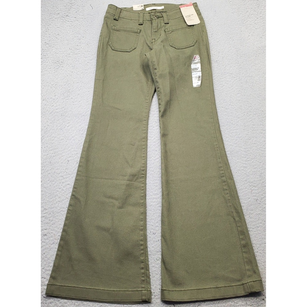 Levi's Superlow Flare Leg Womens 24x32 Green Denim Low Rise Streetwear White Tab